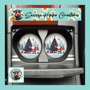 Car Coasters Retro Santa Claus Christmas Tree Holiday Set of 2 Neoprene Absorb